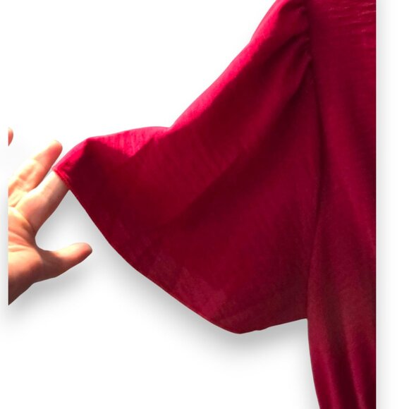 See You Monday Red V-Neck Flutter Sleeve Ruched Midi Dress Size L - NWT - Picture 3 of 6